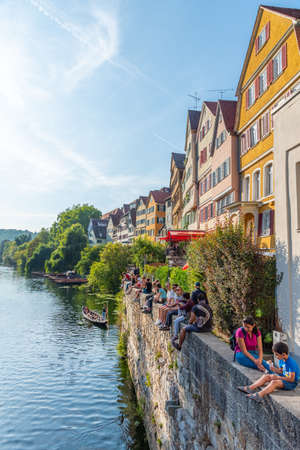 Tubingen, Germany, September 19, 2020: Colorful facades of houses alongside river Neckar in Tubingen, Germanyのeditorial素材