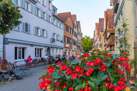 Tubingen, Germany, September 19, 2020: Colorful street in the old town of Tubingen, Germanyのeditorial素材
