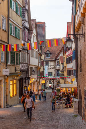 Tubingen, Germany, September 19, 2020: Colorful street in the old town of Tubingen, Germanyのeditorial素材