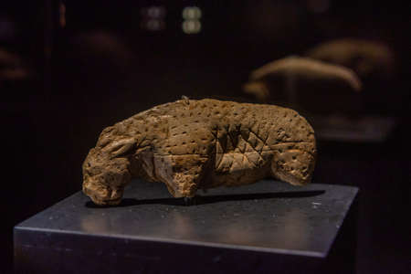 Tubingen, Germany, September 19, 2020: Prehistoric sculptures displayed at the university of...