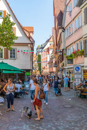 Tubingen, Germany, September 19, 2020: Colorful street in the old town of Tubingen, Germanyのeditorial素材