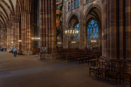 Strasbourg, France, September 21, 2020: Interior of the cathedral of our lady of Strasbourg, Franceのeditorial素材