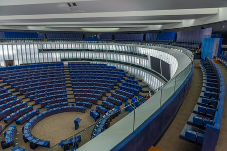 Strasbourg, France, September 22, 2020: Hemicycle assembly hall of the European parliament building in Strasbourg, Franceのeditorial素材