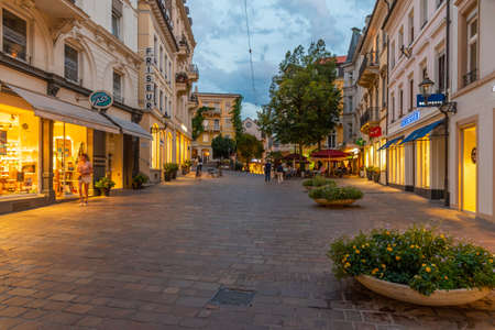 Baden Baden, September 22, 2020: Sunset view of a street in the old town of Baden Baden in Germanyのeditorial素材
