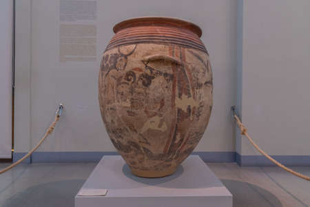 Santorini, Greece, September 25, 2020: Clay vessels at the historical museum in Fira, Greeceのeditorial素材
