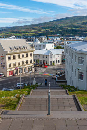 Akureyri, Iceland, August 17, 2020: Commercial center of Akureyri, Icelandのeditorial素材