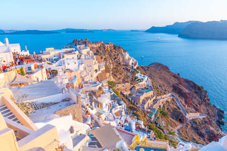 Santorini, Greece, September 25, 2020: Panorama of Oia with castle of Oia at Santorini island, Greeceのeditorial素材