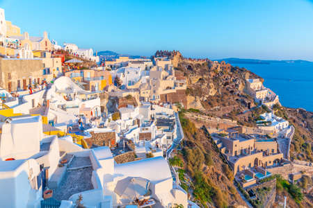 Santorini, Greece, September 25, 2020: Panorama of Oia with castle of Oia at Santorini island, Greeceのeditorial素材