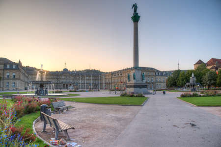 Sunrise view of the new palace in Stuttgart from Schlossplatz, Germanyのeditorial素材