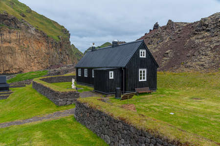 Replica of historical buildings at a skansen at Heimaey, Icelandのeditorial素材