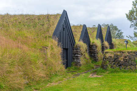 Traditional turf houses at Keldur at Icelandのeditorial素材