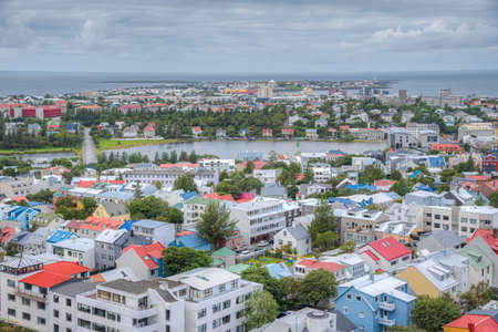 Aerial view of downtown Reykjavik, Icelandのeditorial素材