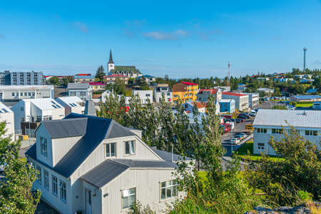 Aerial view of Borgarnes town on Icelandのeditorial素材