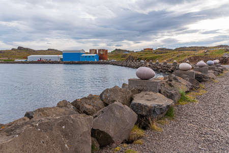 the Eggs at Merry Bay sculpture at Djupivogur village on Iceland