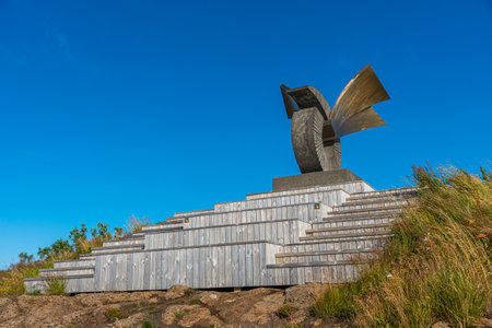 View of Brakin Monument in Borgarnes, Icelandのeditorial素材