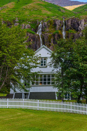 Traditional wooden houses at Seydisfjordur on Icelandのeditorial素材