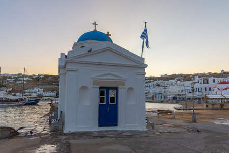 Agios Nikolaos church at the old port of Mykonos in Greeceのeditorial素材
