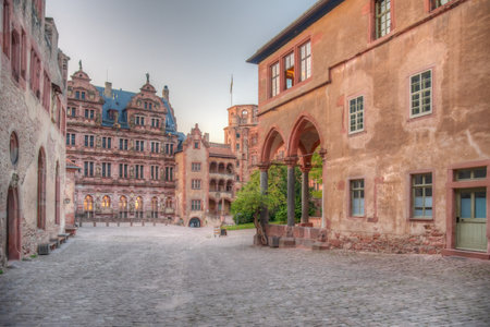 Sunset view of the main courtyard of the palace in Heidelberg, Germanyのeditorial素材