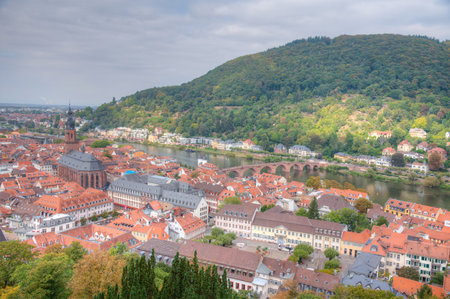 Aerial view of the old town of Heidelberg, Germanyのeditorial素材