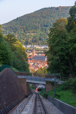 Mountain cable car leading to KÃ¶nigstuhl hill in Heidelberg, Germanyのeditorial素材
