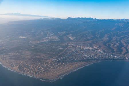 Aerial view of Maspalomas town and famous sand dunes in Gran Canaria, Canary islands, Spain.の写真素材
