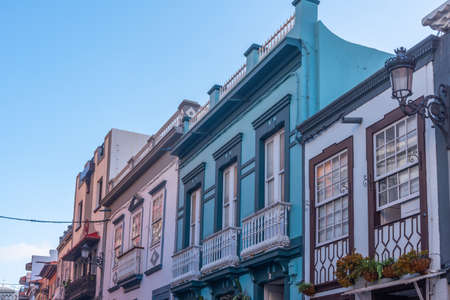 Beautiful traditional houses on the main street in the center of Santa Cruz de la Palma, Canary islands, Spain.の写真素材