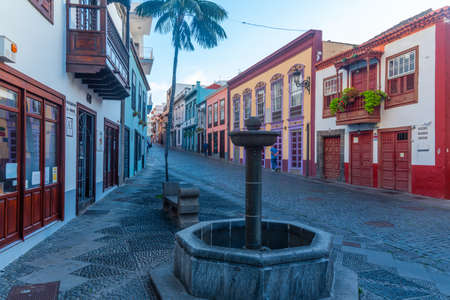 Beautiful traditional houses on the main street in the center of Santa Cruz de la Palma, Canary islands, Spain.の写真素材