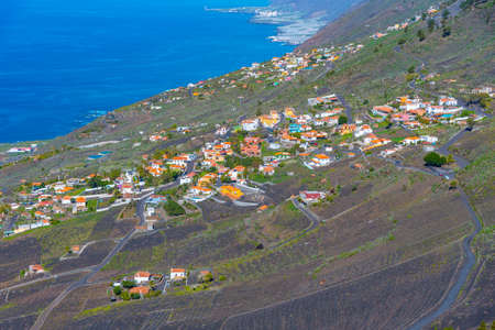 Coastline of La Palma viewed from San Antonio crater, Canary islands, Spain.の写真素材
