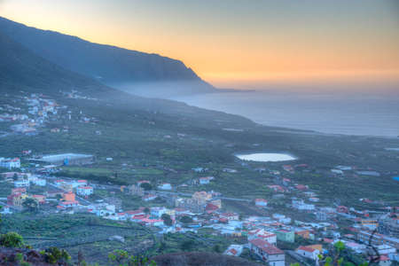 Sunset view over La Frontera town at EL Hierro, Canary islands, Spain.のeditorial素材
