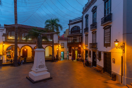 Night view of plaza de espana of Santa Cruz de la Palma, Canary islands, Spain.のeditorial素材