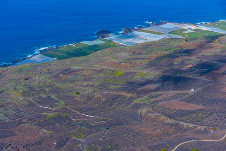 Banana plantations and vineyards at La Palma, Canary Islands, Spain.の写真素材