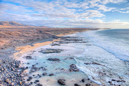 Coastline with beaches extending from El Cotillo village at Fuerteventura, Canary islands, Spain.の写真素材