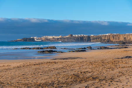 Coastline with beaches extending from El Cotillo village at Fuerteventura, Canary islands, Spain.の写真素材