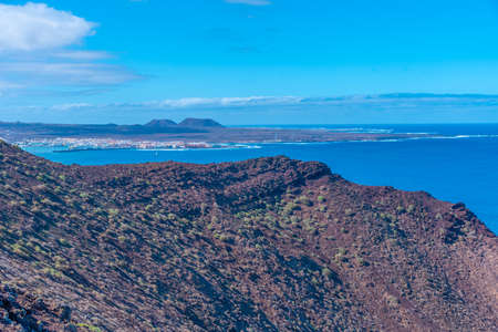 Fuerteventura viewed from Isla de Lobos, Canary islands, Spain.の写真素材