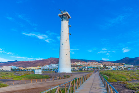 Morro Jable Lighthouse at Fuerteventura, Canary islands, Spain.の写真素材