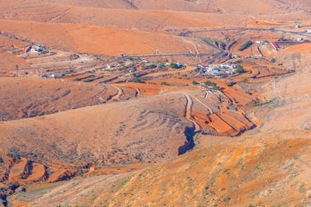 Aerial view of barren landscape at Fuerteventura, Canary islands, Spain.の写真素材