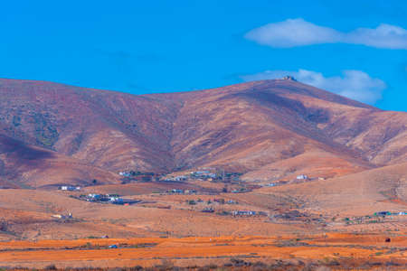 Aerial view of barren landscape at Fuerteventura, Canary islands, Spain.の写真素材