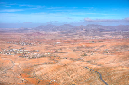 Aerial view of barren landscape at Fuerteventura, Canary islands, Spain.の写真素材