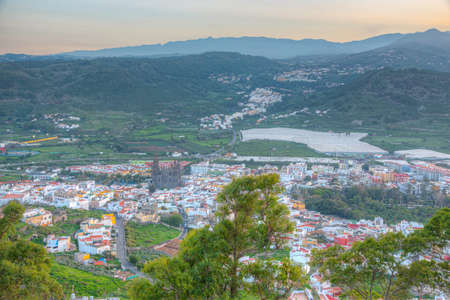 Sunset aerial view of Arucas town at Gran Canaria, Canary Islands, Spain.の写真素材