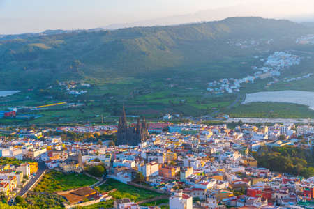 Sunset aerial view of Arucas town at Gran Canaria, Canary Islands, Spain.の写真素材