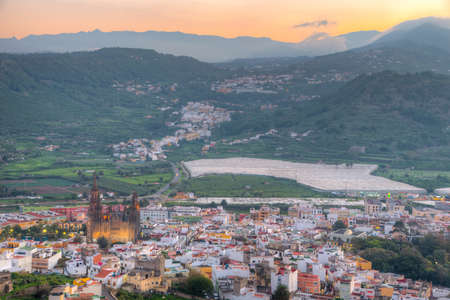 Sunset aerial view of Arucas town at Gran Canaria, Canary Islands, Spain.の写真素材