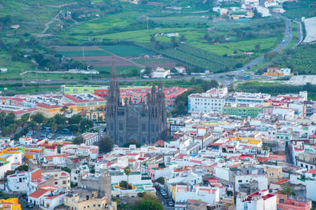 Sunset aerial view of Arucas town at Gran Canaria, Canary Islands, Spain.の写真素材