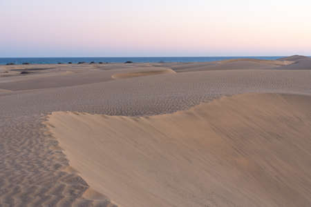 Sunset over sand dunes at Maspalomas, Gran Canaria, Canary Islands, Spain.の写真素材