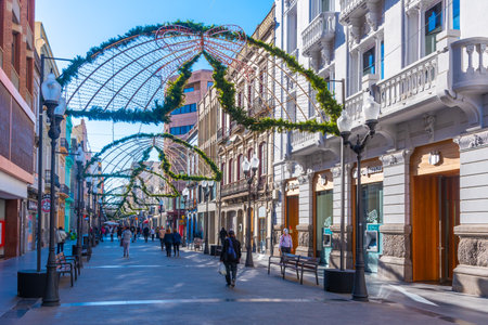 Las Palmas, Spain, Janury 20, 2021: People are strolling through Calle Triana at Las Palmas de Gran Canaria, Canary islands, Spain.のeditorial素材