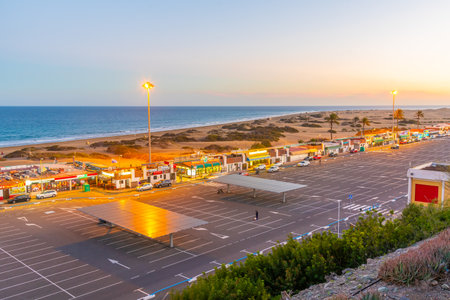 Maspalomas, Spain, Janury 19, 2021: Empty parking lot at Maspalomas at Gran Canaria, Canary islands, Spain.のeditorial素材