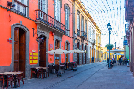 Arucas, Spain, Janury 18, 2021: Main street at Arucas at Gran Canaria, Canary islands, Spain.のeditorial素材