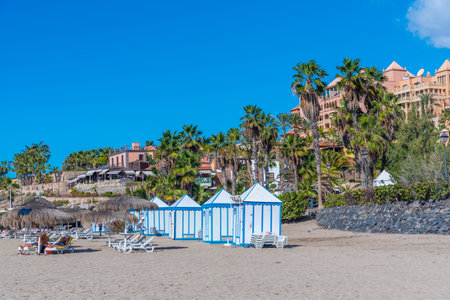 Costa Adeje, Spain, January 13, 2021: Playa del Duque at Tenerife, Canary islands, Spain.のeditorial素材