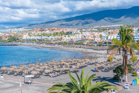 Costa Adeje, Spain, January 13, 2021: Playa de Fanabe at Tenerife, Canary islands, Spain.のeditorial素材