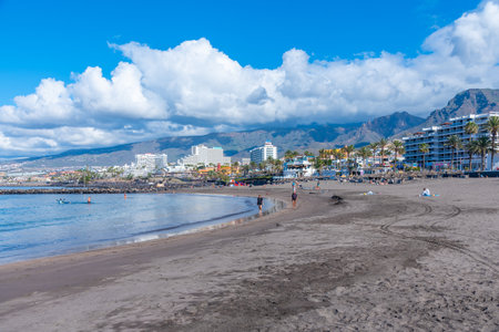 Costa Adeje, Spain, January 13, 2021: Playa de Troya at Tenerife, Canary islands, Spain.のeditorial素材