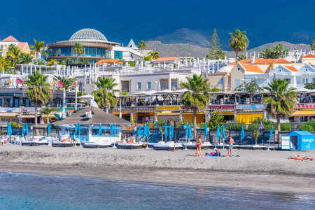 Costa Adeje, Spain, January 13, 2021: Playa de Fanabe at Tenerife, Canary islands, Spain.のeditorial素材